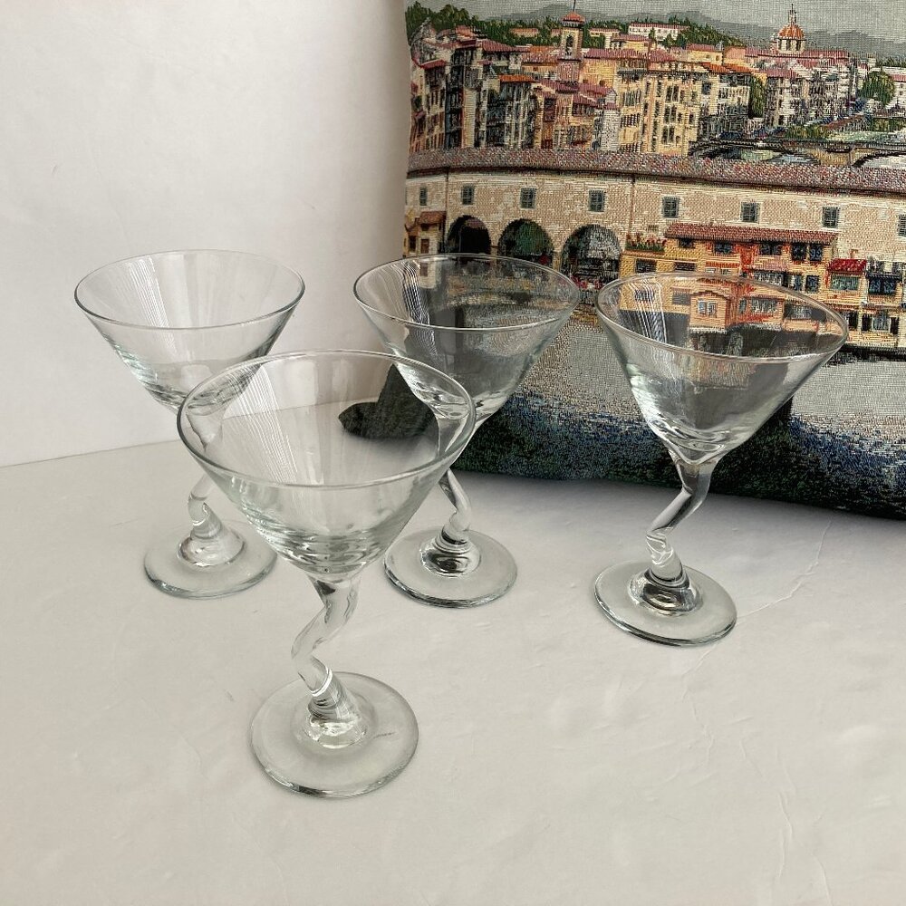 Four Mid Century Modern Style Martini "Z" Stem Glasses